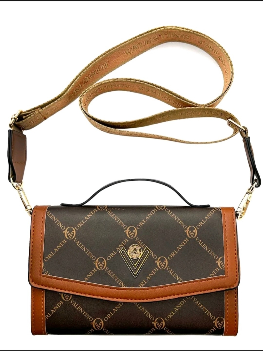 Valentino Orlandi Brown & Tan Logo Crossbody Bag. MSRP $159 NWT. - Picture 3 of 6